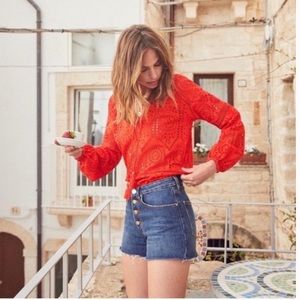 Sézane Button Fly Denim Shorts